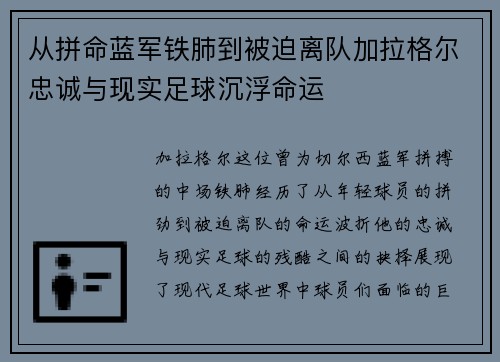 从拼命蓝军铁肺到被迫离队加拉格尔忠诚与现实足球沉浮命运 从拼命蓝军铁肺到被迫离队加拉格尔忠诚与现实足球沉浮命运
